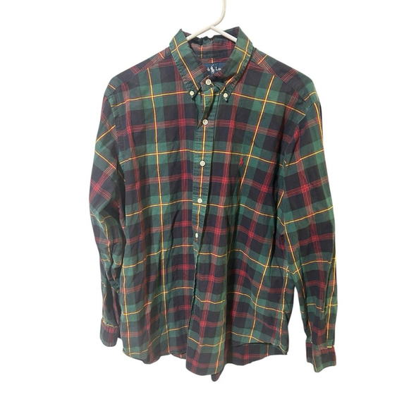 Vintage Ralph Lauren Size Large Green Tartan Plaid Button Down Shirt Classic Fit - Picture 2 of 6